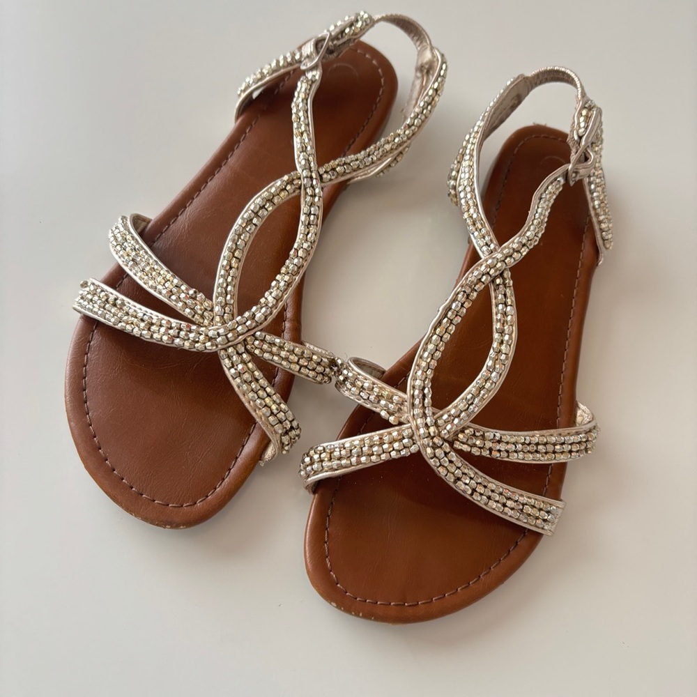 Gold beaded Youth Size 4 Sandals